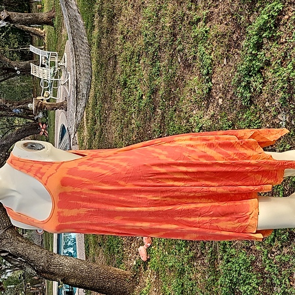 CUTE SZ L BOAT HOUSE BEACH WEAR Rayon Spandex orange tie dye effect SUN DRESS - Picture 1 of 10